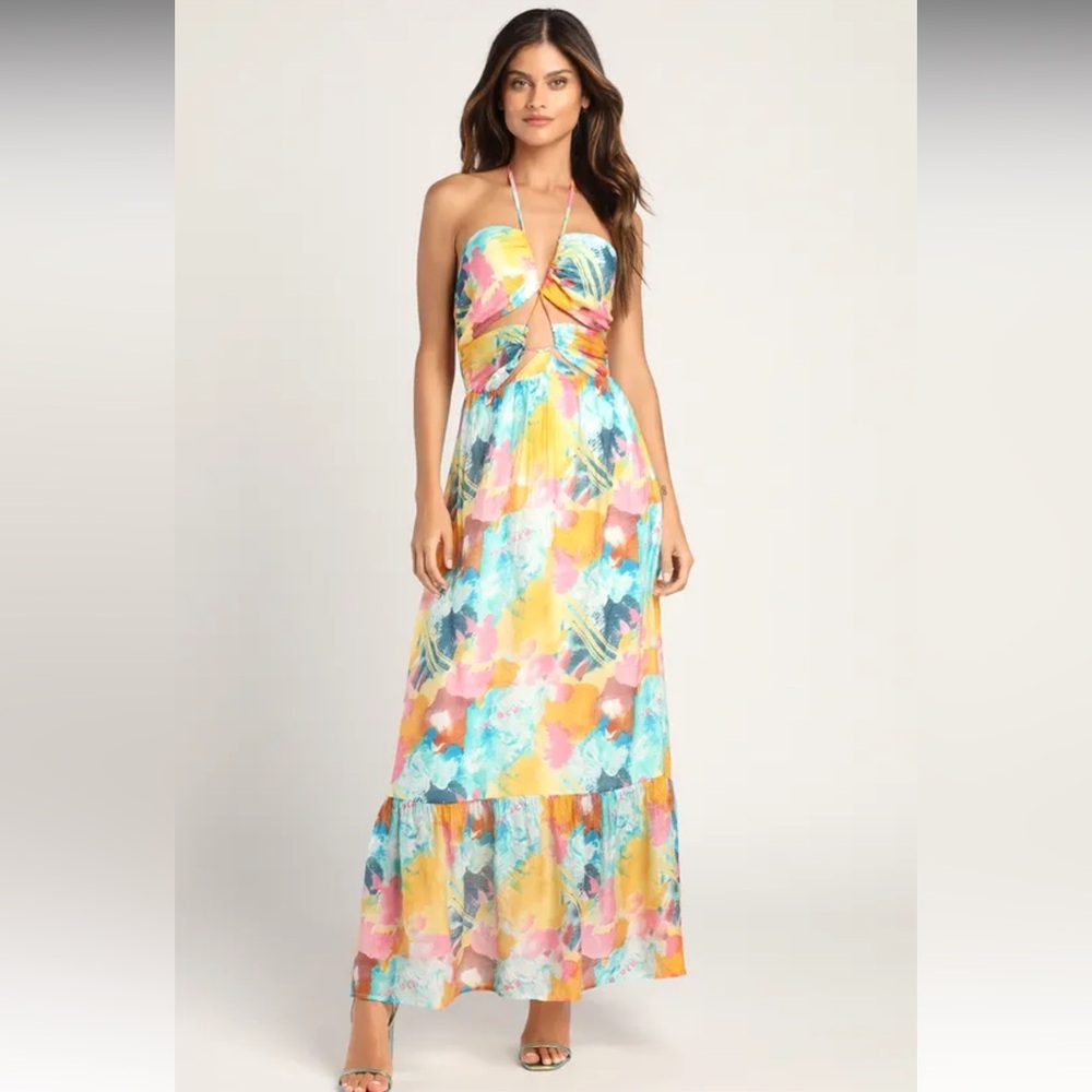 Multicolor Halter Maxi Dress